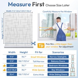 rabbitgoo Window Privacy Film Frosted Glass Window Film, Decorative Privacy Cling, UV Blocking Staic Cling Bathroom Glass Frosting Sticker, Non-Adhesive Front Door Cover, Cross Pattern, 17.5" x 118"