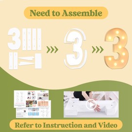 3FT Marquee Number 3 for 3rd Birthday Decorations, Large Light Up Number for Party Decor, Big Numbers for Baby Shower, Wedding, Anniversary, Engagement, DIY Pre-cut Foamboard Mosaic