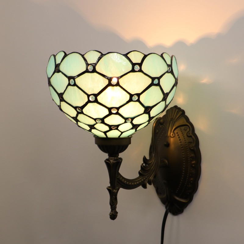 HWDFEI Tiffany Sconce Lamp Stained Glass Wall Lamp,8X10.5X11 Inch Plug