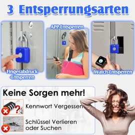 Anweller Fingerprint Padlock, Fingerprint Lock, Smart Lock with Bluetooth, Lock with Fingerprint, Small for Gym, Office, Home, Garden (Sapphire Blue)