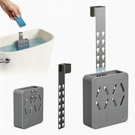 Toilet Tank Tablet Holder,Adjustable Holder-Hanging Bleach Tablet Bracket with 6 Levels,4'' x 3.5'' x 1.2'' Bleach Tablet Bracket for Preventing Dissolved Residue from Polluting Water Tank(Grey 2Pcs)
