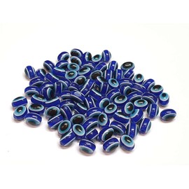Nazar Boncuk Boncugu 8 x 6 mm Oval Evil Eye Blue Colour Beads Set, Evil Eye Beads, Turkish Lucky Charm, Party Favours Amulet Pack of 100