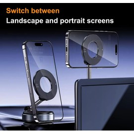 Magnetic Phone Stand Mount – 360° Rotating Foldable Phone Holder for All Phones – Adjustable Angle Desk & Monitor Mount for Landscape & Portrait View – Strong Grip, Compact & Travel-Friendly