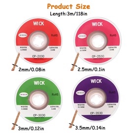 Soldering Wire, 4-Piece Desoldering Braid Set, Copper Desoldering Wire, No-Clean Desoldering Braid, 2 mm, 2.5 mm, 3 mm, 3.5 mm, Removal of Solder for Disassembling Electrical Components