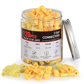 Nilight 120 pares/60 pares de terminales de cable de desconexión rápida de empalme, conectores de cable de pala de llave en T, amarillo, 12-10 AWG macho hembra totalmente aislado, kit de crimpado