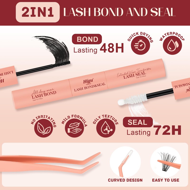 Higu clace Wimpern-Extensions,30D+40D+50D+60D Lash-Extension-Set, Wimpern-Extensions-Set-7-tage halt mit Applikator und Wimpernkleber