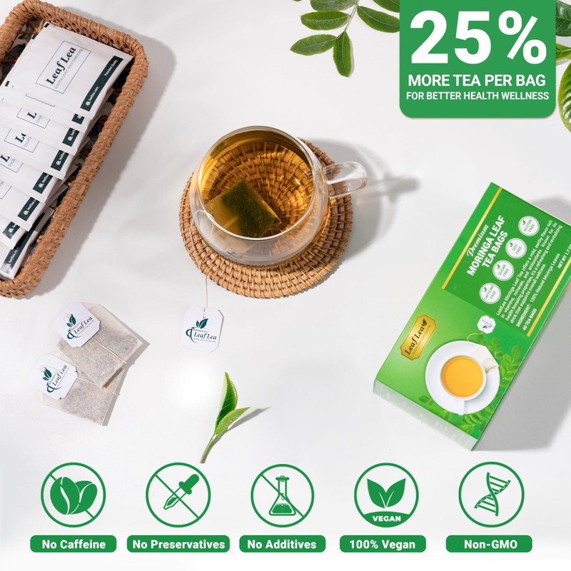 LeafLea 80 Premium Moringa Tea Bags, Moringa Herbal Tea, Made