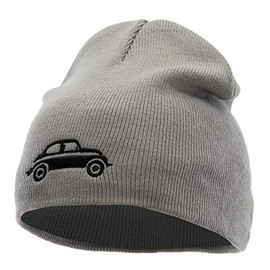Classic VW Beetle Embroidered 8 Inch Knitted Short Beanie - Grey OSFM