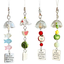 Phone Charm 4-Pack – Handmade Cell Phone Wrist Strap with Fruit and Fish Designs, Decorative Accessories for Women,Girls,Camera and Bag