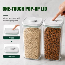 Hontent Pop Airtight Food Storage Containers with Lids Stackable Containers for Kitchen Pantry Organization Ideal for Cereal Snacks Flour Sugar Coffee and Spaghetti (gray, 6 pcs)