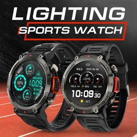 SmartWatch with Flashlight, 1.45" HD Outdoor Tactical Rugged Smartwatch, Sports Fitness Tracker Watch with Heart Rate Sleep Monitor Multifunctional Smartwatch