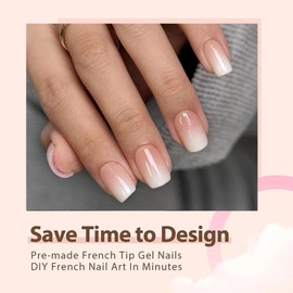Press On Nails French Tip - 240Pcs Peach Gradient Short Square French False Nails Kit - Glossy Full Cover Stick On Nail - Acrylic Fake Nails for Nail Art DIY 15 Sizes