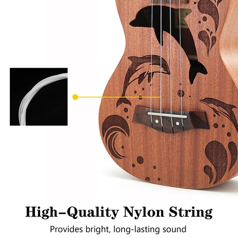 Dolphin/Bird Carved 21 inch Soprano Ukulele Sapele Wooden Small Hawaiian