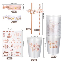 16 Piece JGA Cup Accessory Set for Women Rose Gold Bride Tribe Plastic Cups Cups Drinking Cups with Straw, Team Bride Bride Bracelets Bride To Be Tattoo Decoration for Stag Night Party