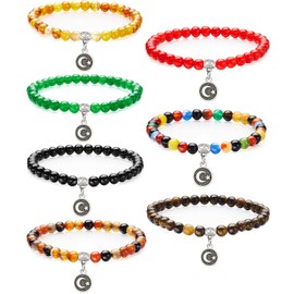 Jadive 7 Pcs Islamic Tasbih Prayer Beads Muslim Bracelets 33-Bead 6mm Round Bead Misbaha and Tasbih Bracelet Muslim Rosary Jewelry for Women Islam Gifts Eid Gifts(Fresh Style)