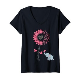 Womens Breastfeeding Week Awareness Sunflower Butterfly Elephant V-Neck T-Shirt
