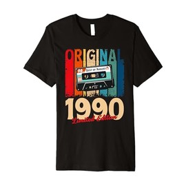 35th Birthday Man Gift August 1990 Vintage Cassette gifts Premium T-Shirt