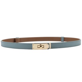 Women's Skinny Leather Belts Thin Waist Belt for Women with Turn Lock Buckle, Belts Woman Adjustable for Ladies Dresses and Jeans (Waist Size Below 37 Inches, Light Blue)