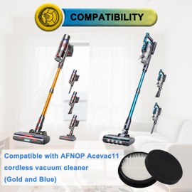 AceVac 11 HEPA Vacuum Replacement Filter Compatible with AFNOP Acevac11 Cordless Vacuum Cleaner (4 Pack Hepa Filters and 4 Pack Sponge Sets)