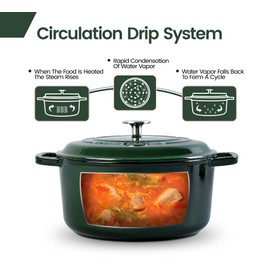 EDGING CASTING Enameled Cast Iron Dutch Oven Pot with Lid, 7.5-Quart, Round Dutch Ovens, Dual Handle, for Bread Baking, Bread Oven, Oven Safe up to 500°F, White, Green