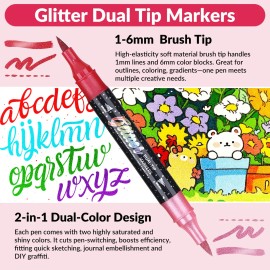 48 Colores Glitter Plumones Doble Punta Pencil 24 Marcadores