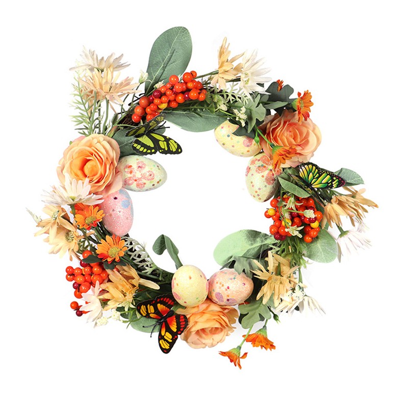 Easter Egg Garland Wreath Natural Rattan Artificial Wreath Easter Decoration