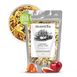 Nelson's Tea Caramel Apple Chai Tea Loose Leaf - Cut & Sifted Red Rooibos Loose Leaf Tea, Black Tea with Cinnamon Chips, Peppercorn, Ginger Root, Cardamom, Clove, Orange Peel and All Spice (2 oz)