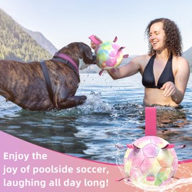 QDAN Dog Toys Soccer Ball with Straps,Gradient Interactive Dog Toys for Tug of War, Puppy Birthday Gifts,Dog Water Toy, Durable Dog Balls World Cup for Small & Medium Dogs-Rainbow（8 Inch）