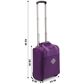 For Spirit Airlines 18x14x8 Inches Personal Item Under Seat Rolling Duffle Bag Luggage Suitable For Major Airlines Including AA and Frontier (Purple)