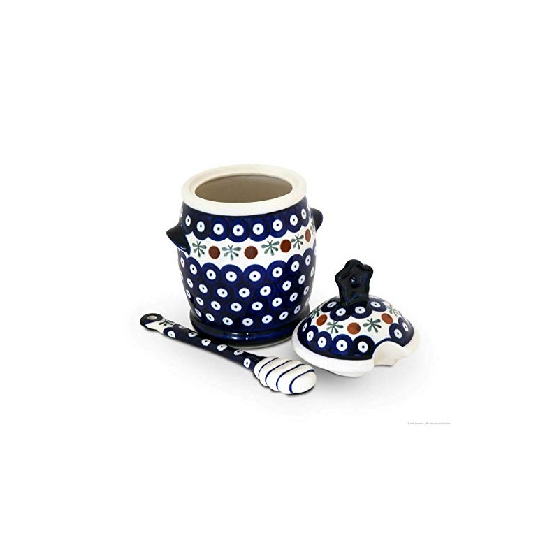 Bunzlauer Keramik Honigtopf mit Honiglöffel im Set, Dekor 41