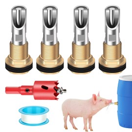 Lonepetu 4 Pcs Pig Waterer Nipples for Barrel Kit, Stainless Steel Hog Waterer Nipples Automatic Pig Nipple Water Drinker Feeder Water System with Brass Tank Connector Kit for Piglets Goat