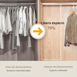 6 Pack Bolsa de Almacenamiento Comprimible Colgante, Bolsas al Vacío Ropa Colgantes Reutilizable, Viene con Bomba Aire Manual, Ahorra Espacio, Ideal para Guardar Prenda, Abrigos, Vestidos