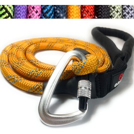 Locking Carabiner Dog Leash – Heavy Duty Rope Leash for Large & Medium Dogs | Reflective with Strong Clip & Padded Handle for Walking, Hiking, Running, Training - 6 Ft (Orange)