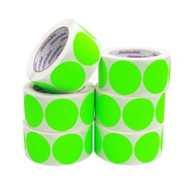 ChromaLabel 2 Inch Round Label Permanent Color Code Dot Stickers, Fluorescent Green, 500 Labels per Roll, 3,000 Labels per Pack