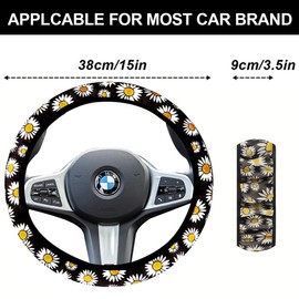 KOQAIIZ Car Steering Wheel Cover, Steering Wheel Cover, 38 cm/15 Inches, Daisy Print Stretch Steering Wheel Cover, Universal Non-Slip Steering Wheel Protector, Breathable Steering Wheel Protection,