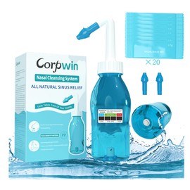 TITIFIVE Botella de Lavado Nasal, dispositivo de lavado nasal de 300 ml, con dos boquillas, con 20 Sales de avado nasal