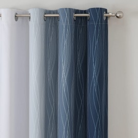 VEHEDE Gradient Blackout Curtains for Living Room, 84 Inch Drop Curtains for Bedroom, Ombre Thermal Insulated Noise Reduction Eyelet Drapes, W52 x L84 Inch, Navy Blue and Greyish White, 2 Panels