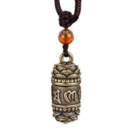 HannaFires Brass Shurangama Mantra Tibetan Prayer Wheel - Spinning Buddhist Necklace with Sutra Inside, Brings Peace and Blessings, with Necklace Cord, for Good Luck and Peace, feng shui