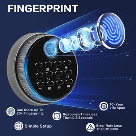 1.0 Cubic Feet Biometric Safe, Fingerprint Safe W/Fireproof Bag, Removable Shelf, Alarm System, Digital Electronic Money Box for Cash, Document, Home, Hotel Use, Black, 9.84"D x 13.78"W x 9.84"H