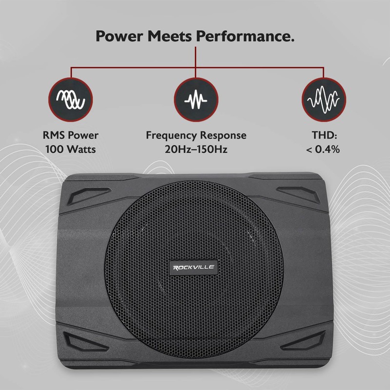 Rockville SS8P 400W 8" Slim Under-Seat Active Subwoofer, High-Level Inputs,