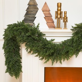 Jutom 2 Pcs 6 ft Thick Christmas Cedar Garland Artificial Realistic Soft and Flexible Full Faux Green Cedar Pine Garland for Home Indoor Xmas Holiday Mantle Fireplace Party Decoration