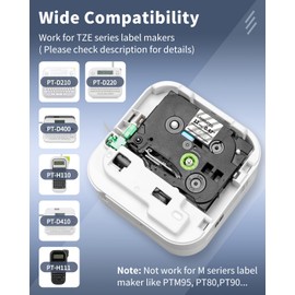 Replacement for Brother P-Touch Label Tape White on Clear TZe-135 Tape 12mm 0.47 Inch TZe TZ Laminated Tape Work for Brother Ptouch PT-D210 PT-H100 PTD400AD PT-P700 PTD600 Label Maker, 1/2", 4-Pack