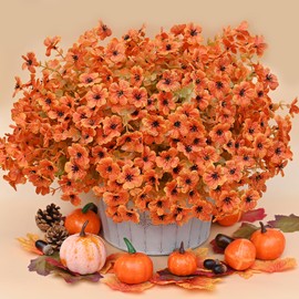 LADADA 12 Bouquets Autumn Artificial Flowers for Outdoor Indoor Garden Home Decoration,Fake Indoor Outdoor Greenery for Thanksgiving Christmas Wedding Party Home Garden Fireplace Décor（Yellow Orange）
