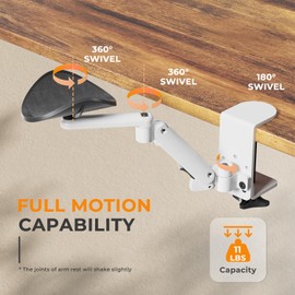 JOY worker Upgraded Clamp-on Adjustable Elbow Rest, Above/Below Table Extension Platform Arm Support for Thicker Desktop, Ergonomic 360° Swivel Elbow Cushion Pad for Left/Right Hand, White