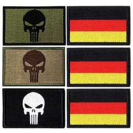 Germany patch, 6 pieces patches, Velcro military punisher patches, sew-on patches, airsoft patch, Velcro skull patches, Velcro for backpacks, tactical clothing, sticker, badge, Velcro straps, 8 x 5 cm