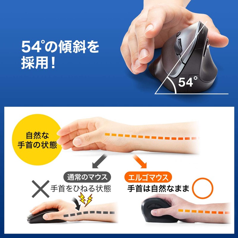 Sanwa Direct 400-MA092SR Ergonomic Mouse, Wireless Tendonitis Prevention, Silent, 5