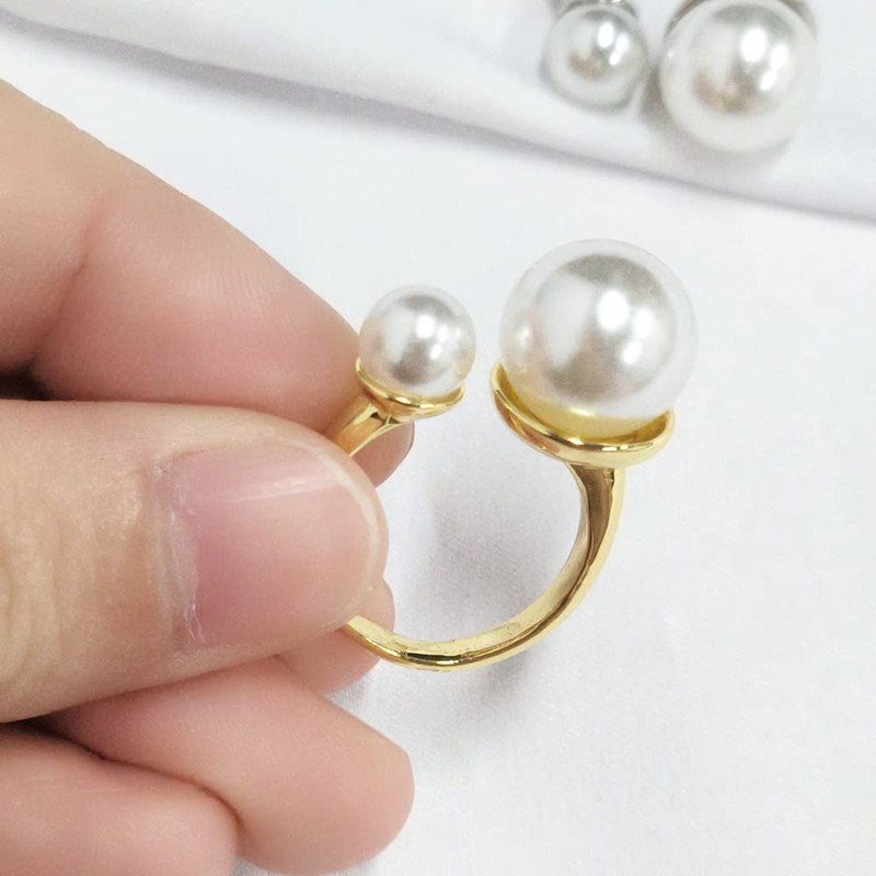 Double Simulated Pearl Wrap Ring for Women Promise Statement Two