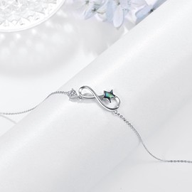 TANGPOET Infinity Necklace Star Chain Infinity Necklace 925 Sterling Silver Star Chain Abalone Infinity Jewellery Gift for Mother Girlfriend, Sterling Silver, Cubic Zirconia