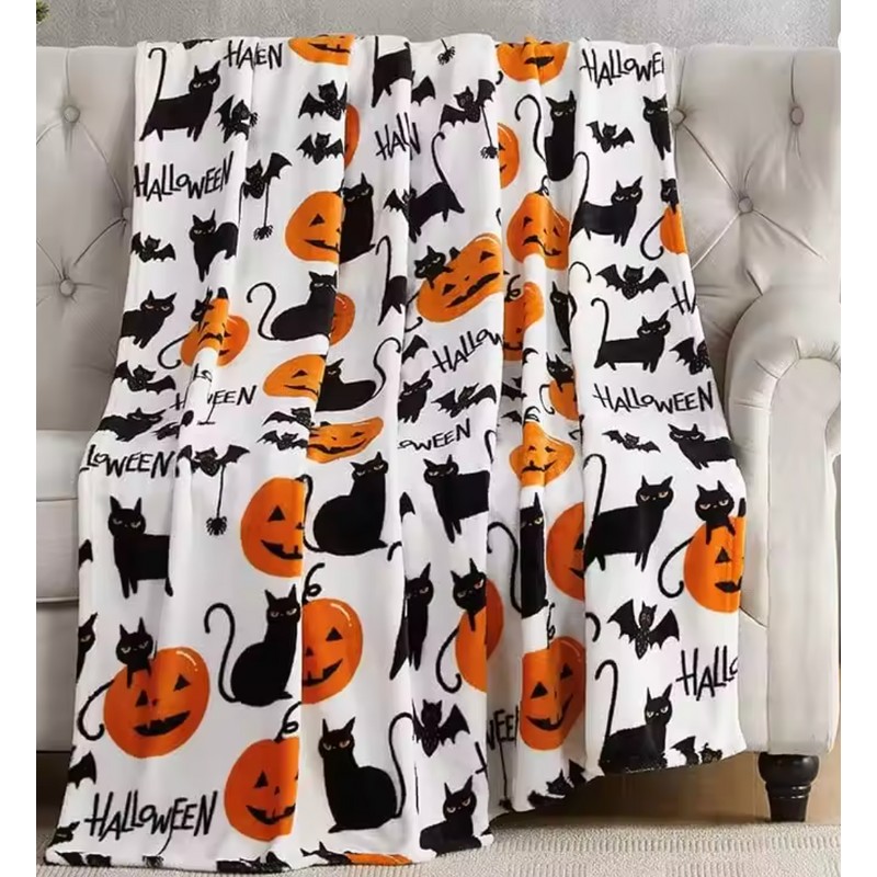 Black Bat Print Flannel Throw Blanket – Soft Lightweight Blanket
