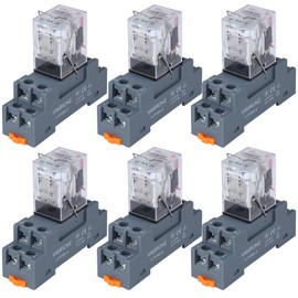 6PCS Electromagnetic Power Relay, 8-Pin 10 AMP 110/120V AC Relay Coil with Socket Base, LED Indicator, DPDT 2NO 2NC - MY2NJ [Applicable for DIN Rail System]